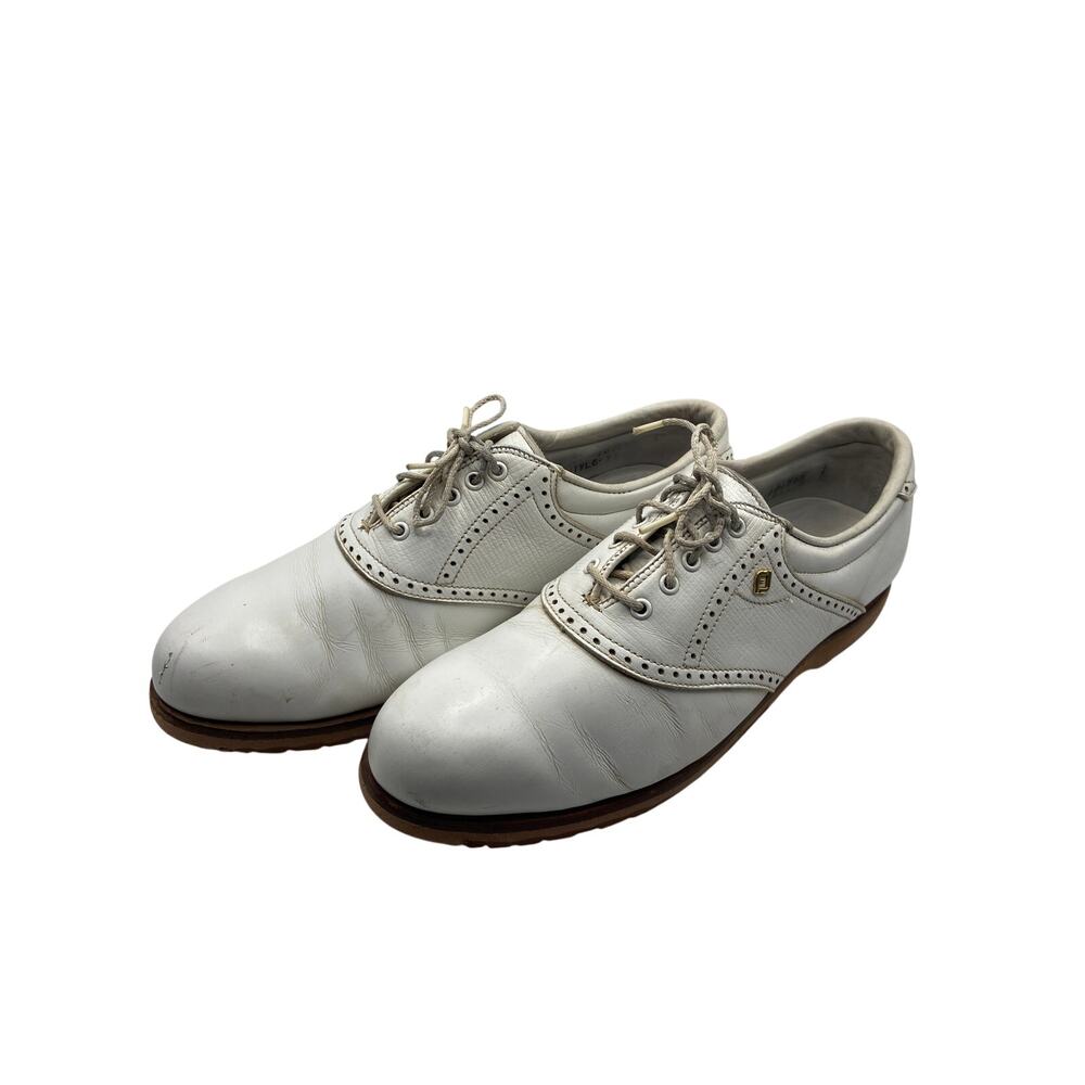 Vintage FootJoy Golf Shoes White Leather Saddle Spikeless Turf Mens 8B 80s